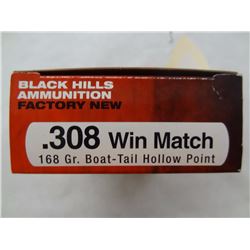 20 Rnds Black Hills 308 WIN MATCH 168gr BTHP