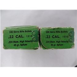 Approx. 200 Sierra 22 cal 45gr Spitzer JSP bullets