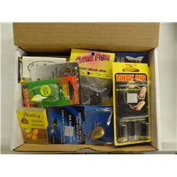 Box assorted lures, leads, hooks, etc.