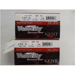 2 BOXES KENT 12GA 2 3/4IN VELOCITY 7.5 SHOT 1 LOAD
