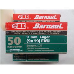 3 BOXES BARNAUL 9MM LUGER 115GR FMJ