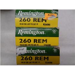 3 BOXES REMINGTON 260 REM 140GR CORE LOKT PTD SP