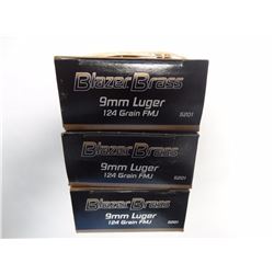 3 BOXES BLAZER BRASS 9MM LUGER 124GR FMJ