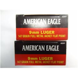 2 BOXES AMERICAN EAGLE 9MM LUGER 147GR FMJ FP