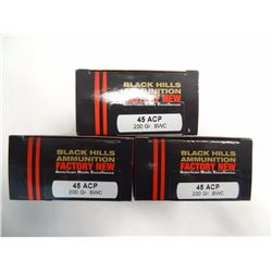 3 BOXES BLACK HILLS 45 AUTO 200GR SWC