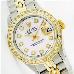 Womens Rolex Two-Tone Mother Of Pearl Diamond Datejust Wristwatch