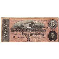 $5 1864 Richmond Virginia Confederate States of America Bank Note