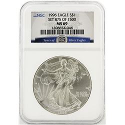 1996 NGC Graded MS69 $1 American Silver Eagle Silver Coin
