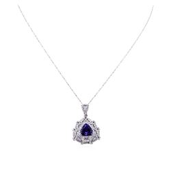 14KT White Gold 3.88ct Tanzanite and Diamond Pendant With Chain