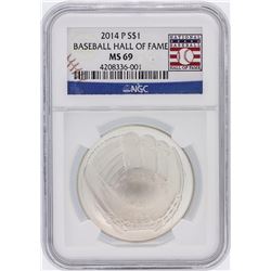 2014 Baseball HOF NGC Graded MS69 $1 Silver Coin Hall of Fame