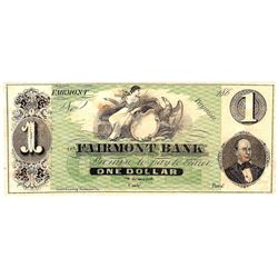 1800's $1 Fairmont Bank Virginia Obsolete Currency Note
