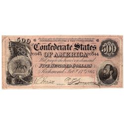 $500 1864 Richmond Virginia Confederate States of America Bank Note