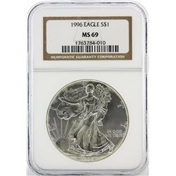 1996 $1 American Silver Eagle Silver Coin NGC Graded MS69