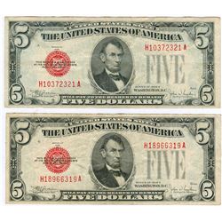 1928E $5 Red Seal Note Lot of 2