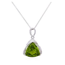 14KT White Gold 5.75ct Peridot and Diamond Pendant with Chain