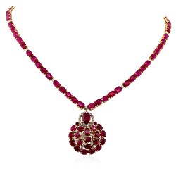 14KT Yellow Gold 70.16ctw Ruby and Diamond Necklace