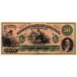 1800's $50 Citizens Bank of Louisiana Shreveport Obsolete Currency Note