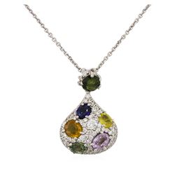 14KT White Gold 4.20ctw Sapphire and Diamond Pendant With Chain