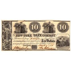 1838 $10 New York Loan Company Obsolete Currency Note