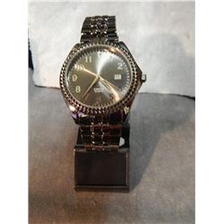 WATCH - NEW GUNMETAL GENUINE DIAMOND WATCH - STRETCH BAND - WORKING