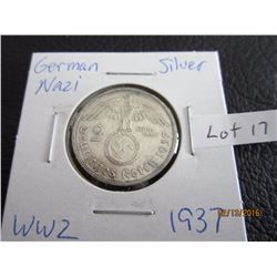 Sliver German Nazi Coin (11) WW 2 1937