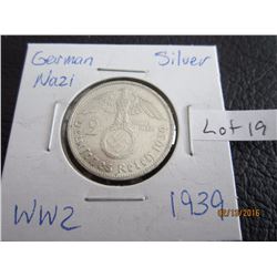 Sliver German Nazi Coin (11) WW 2 1939