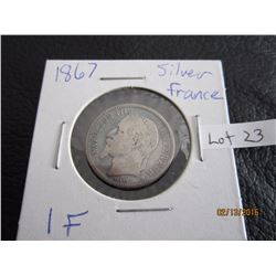 1867 Sliver France Coin 1F