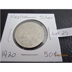 Mexico 1920 Sliver fifty centaros