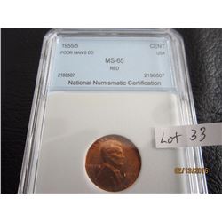 1955/5 Poor Man’s Do Graded MS- 65 Red American Penny
