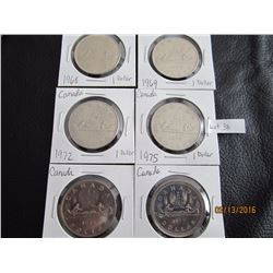 6 Canadian Dollars 1968, 69, 72, 75, 77, 78