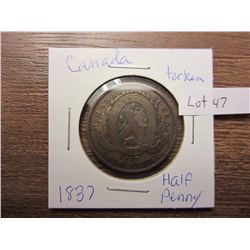 1837 half penny Canada token