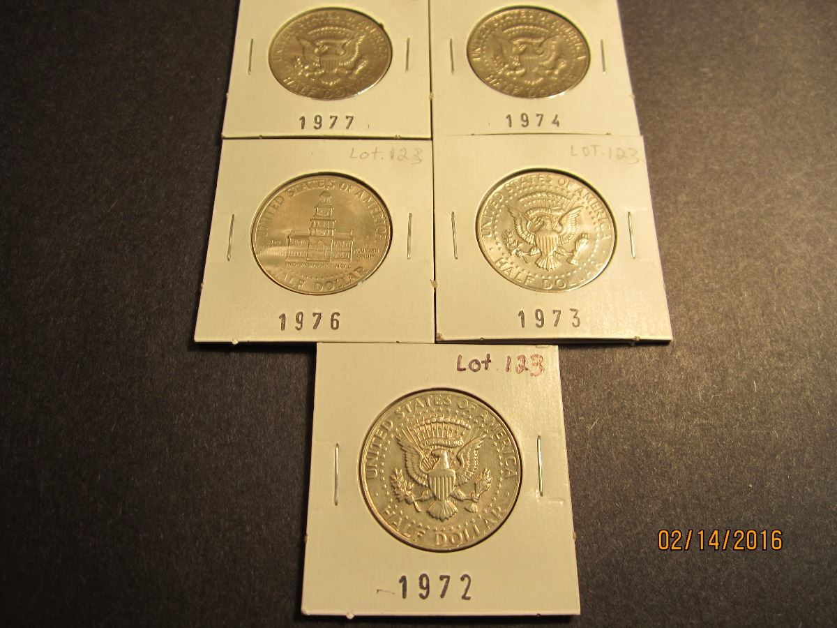 5 us 50 cent coins 1972 1973 1974 1976 1977