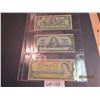 1 page of 3 Canadian Bills.  One 1937 One Dollar Bill, One  1937 Five Dollar Bill, One 1954 Twenty D