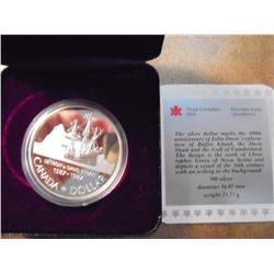 1987 CANADA DAVIS STRAIT SILVER DOLLAR PROOF .3750 OZ. ASW, ORIGINAL ROYAL CANADIAN MINT PACKAGING