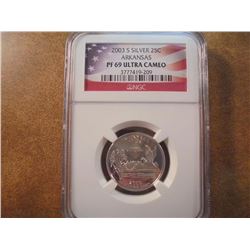 2003-S SILVER ARKANSAS QUARTER NGC PF69 ULTRA CAM