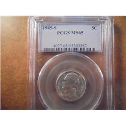 1945-S 35% SILVER JEFFERSON WAR NICKEL PCGS MS65