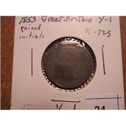 1853 GREAT BRITAIN 1/4 FARTHING