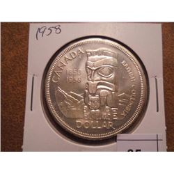1958 CANADA TOTEM SILVER DOLLAR UNC