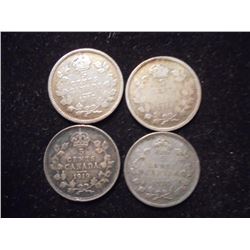 1912,14,19 & 20 CANADA SILVER 5 CENTS