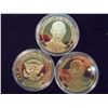 Image 1 : 3-2009 BARACK OBAMA INAUGURATION TOKENS (PF) ALL THREE ARE GOLD IN COLOR AND ARE SILVER DOLLAR SIZED