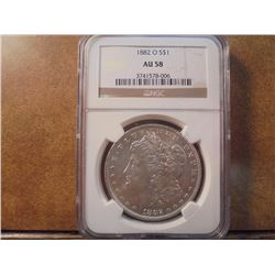 1882-O MORGAN SILVER DOLLAR NGC AU58