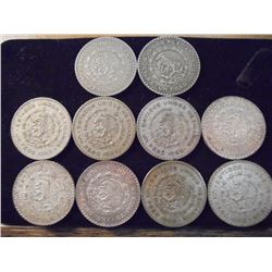 10 ASSORTED 1957-1967 MEXICO SILVER PESOS
