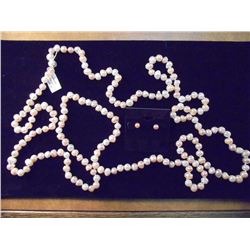 FRESH WATER PEARL NECKLACE & EARRING SET NECKLACE IS 60" 8-9MM PEARLS AND EARRINGS ARE 5-6MM PEARLS.