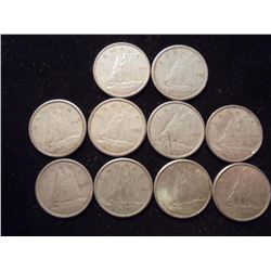 10 ASSORTED CANADA SILVER 10 CENTS