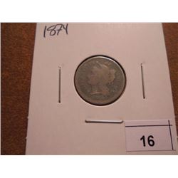 1874 THREE CENT PIECE (NICKEL) WITH VIRDIGRIS