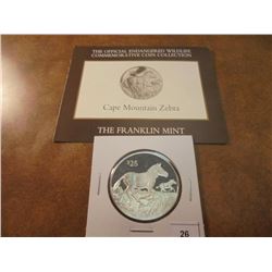 1993 BRITISH VIRGIN ISLANDS SILVER PROOF $25 CAPE MOUNTAIN ZEBRA "ENDANGERED WILDLIFE"