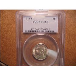 1945-S 35% SILVER JEFFERSON WAR NICKEL PCGS MS65
