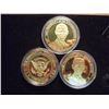 Image 1 : 3-2009 BARACK OBAMA INAUGURATION TOKENS (PF) ALL THREE ARE GOLD IN COLOR AND ARE SILVER DOLLAR SIZED