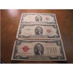 1928-G,53-A & 63-A US $2 NOTES RED SEALS 1928-G MISSING A CORNER