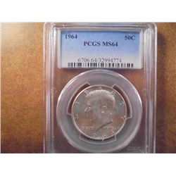 1964 90% SILVER KENNEDY HALF DOLLAR PCGS MS64